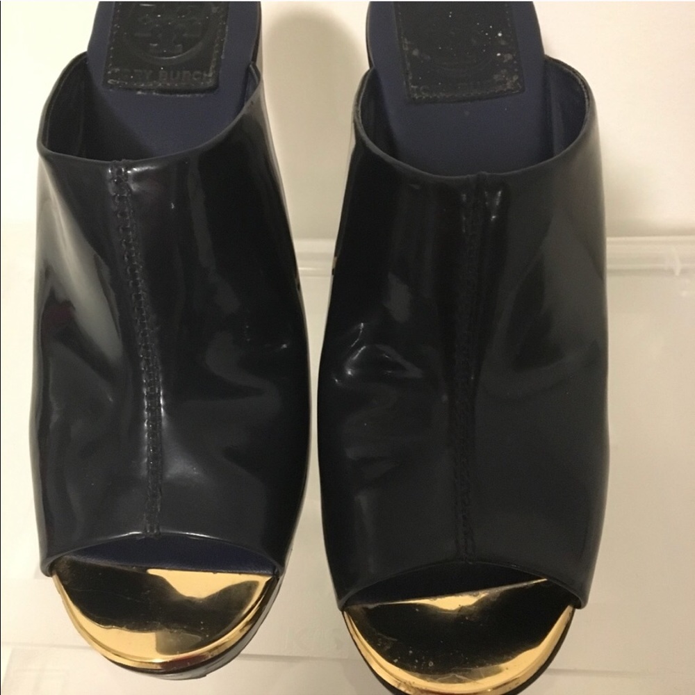 Authentic Tory Burch Platform Shoes Dark Blue Sz 7 - Picture 2 of 8